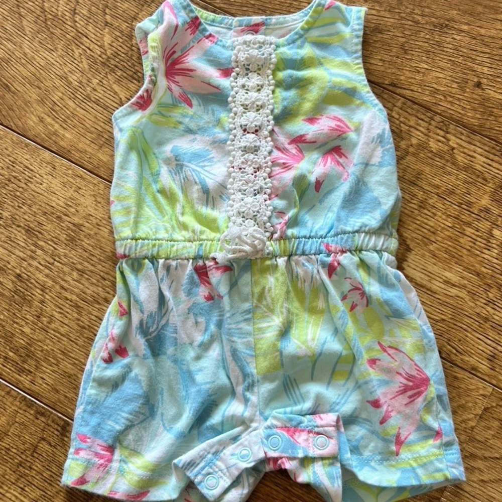 Carter’s Tropical Print Romper, Embroidered Panel, Cinch Waist Pulitzer Inspired